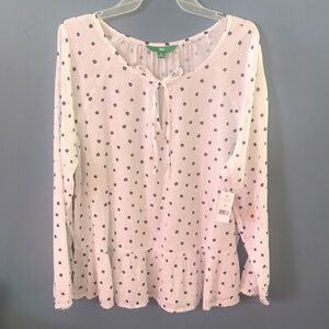 NWT dip white floral long sleeves flowy lightweight scoop neck spring top Sz XL